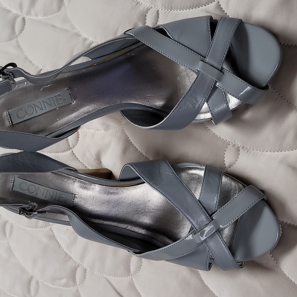 Grey leather upper heels